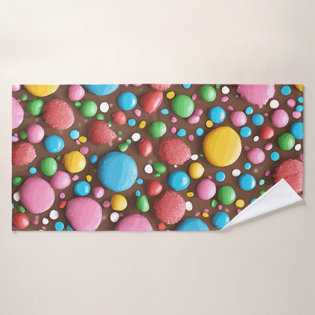 Fruit Candy Milk Chocolate Pattern Shower Curtain Bath Towel Set (Bath Towel)