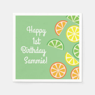 Fruit Citrus Slice Cute 1st Birthday Party Napkin