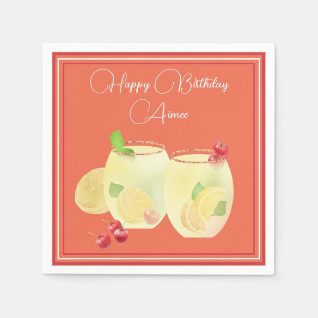 Fruit Cocktails Happy Birthday Paper Napkin (Front)