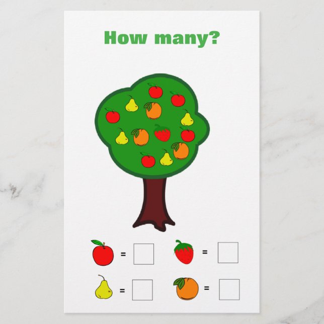 Fruit counting worksheet stationery (Front)