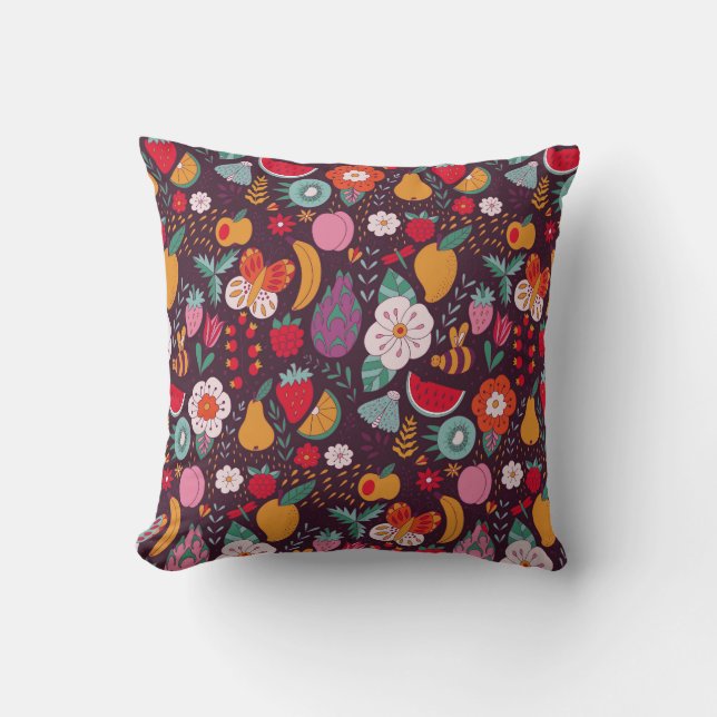 Fruit doodles, hand-drawn summer decor. cushion (Front)