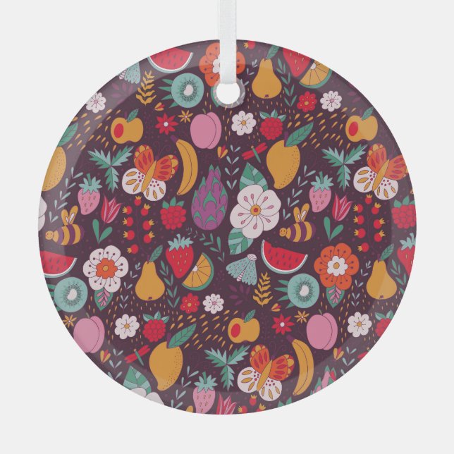 Fruit doodles, hand-drawn summer decor. glass tree decoration (Front)