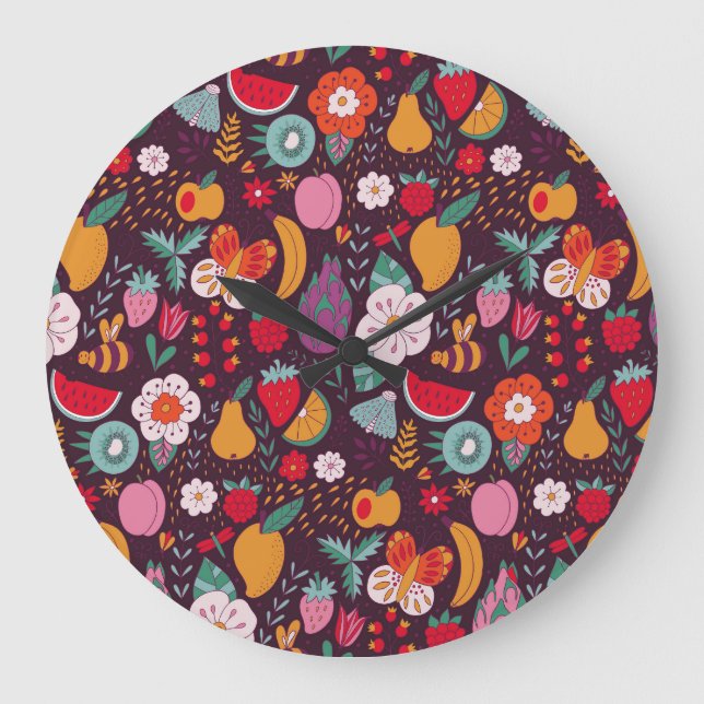 Fruit doodles, hand-drawn summer decor. large clock (Front)
