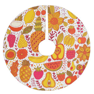 Fruit Doodles: Summer Vintage Pattern. Brushed Polyester Tree Skirt