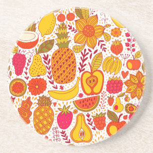 Fruit Doodles: Summer Vintage Pattern. Coaster