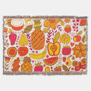 Fruit Doodles: Summer Vintage Pattern. Throw Blanket