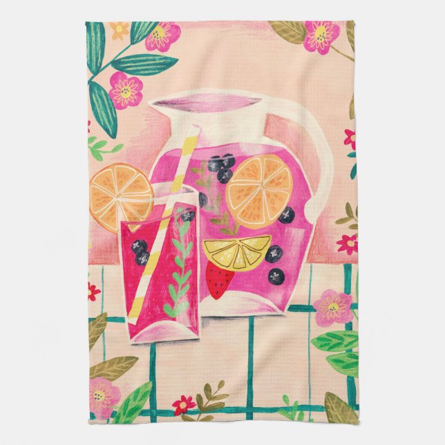 Fruit drink garden flowers tea towel (Vertical)