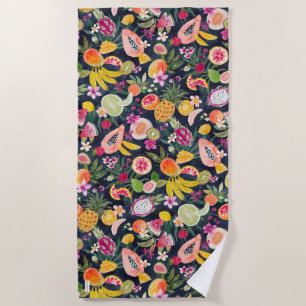 FRUIT FESTIVAL Dark Tropical Fruit Beach Towel