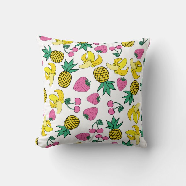 Fruit Fiesta: Bananas, Pineapples, Strawberries Cushion (Front)