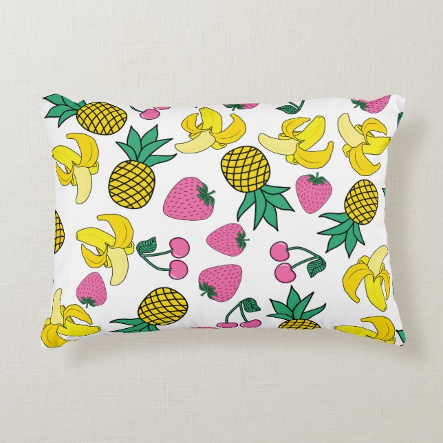 Fruit Fiesta: Bananas, Pineapples, Strawberries Decorative Cushion (Front)