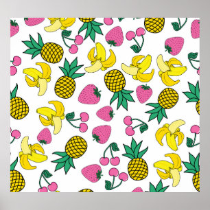 Fruit Fiesta: Bananas, Pineapples, Strawberries Poster