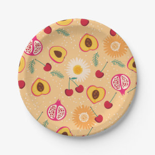 fruit floral cherry pomegranate peach daisy paper plate