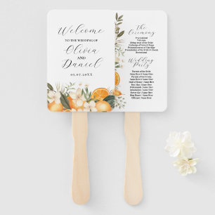 Fruit Floral Oranges Wedding Menu Programme Hand Fan