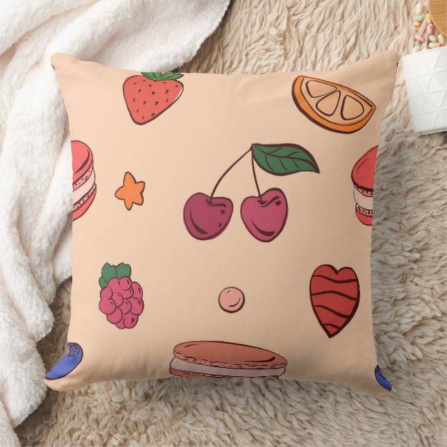 Fruit & French Macaron Pattern Cushion (Blanket)