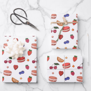 Fruit & French Macaron Pattern Wrapping Paper Sheet
