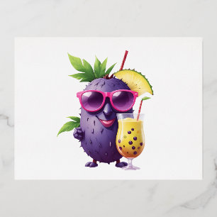 Fruit Fun Cheerful Vacation Tropical Drink Party Foil Holiday Postcard