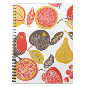 fruit garden with bird notebook