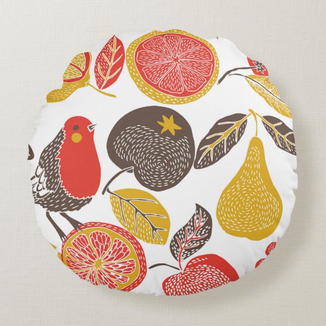 fruit garden with bird round cushion (Front)