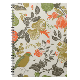 fruit garden with bird. seamless pattern notebook