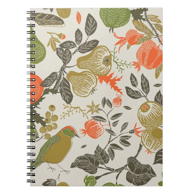 fruit garden with bird. seamless pattern notebook (Front)