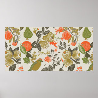 fruit garden with bird. seamless pattern poster