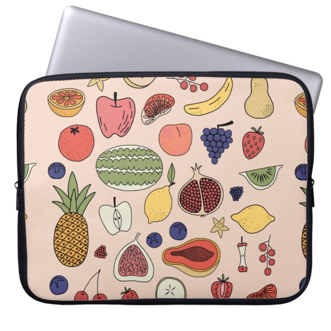 Fruit hand drawn pattern laptop sleeve (Front)