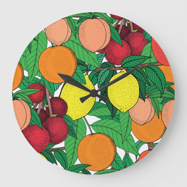 Fruit Hand Drawn Sketch Pattern Large Clock (Front)