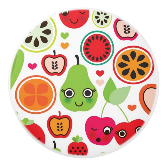 fruit kids illustration apple ceramic knob (Front)