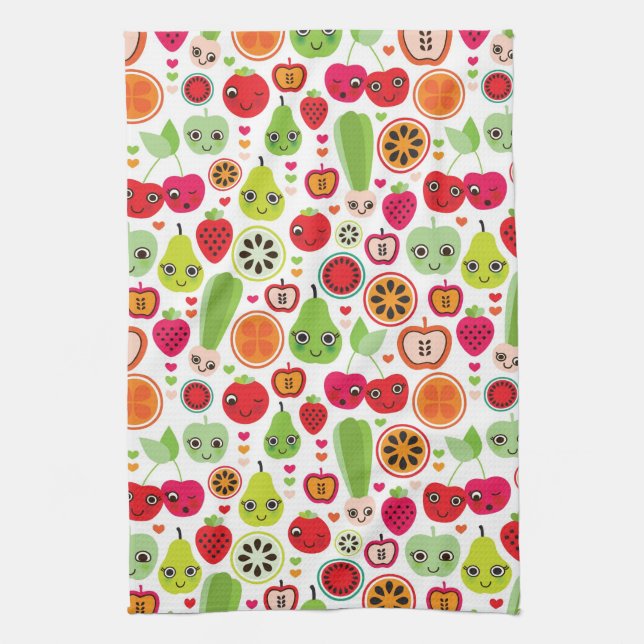 fruit kids illustration apple tea towel (Vertical)