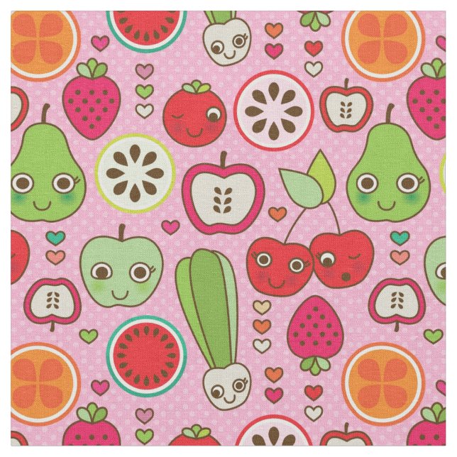 fruit kitchen illustration pattern fabric (Close Up)