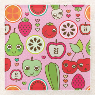 fruit kitchen illustration pattern glass coaster