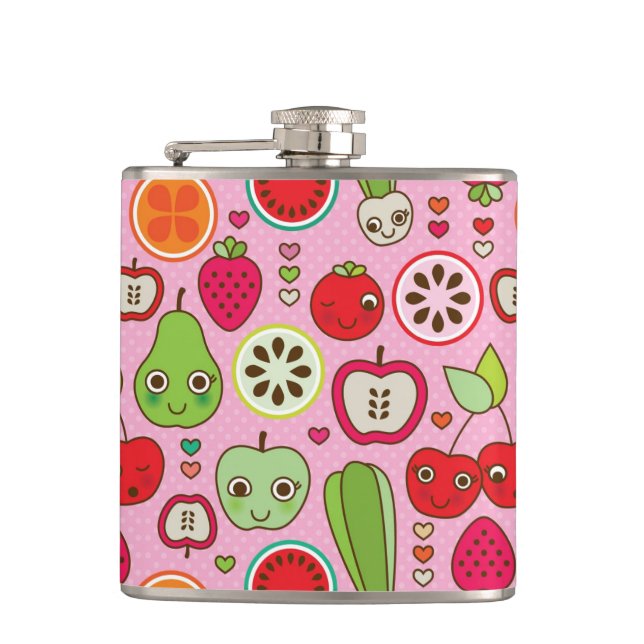 fruit kitchen illustration pattern hip flask (Front)