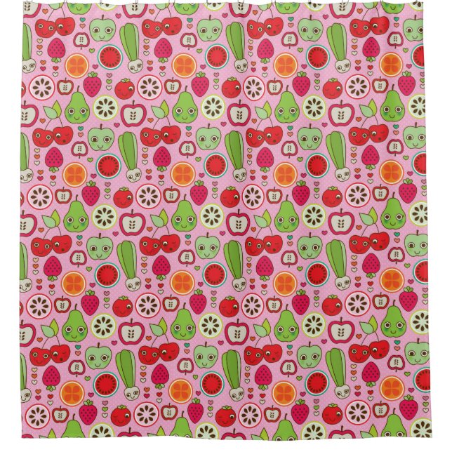 fruit kitchen illustration pattern shower curtain (Front)