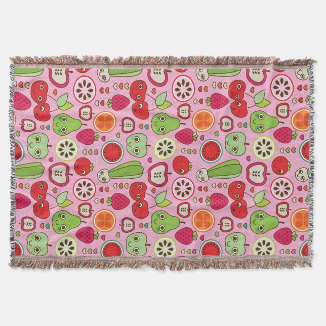 fruit kitchen illustration pattern throw blanket (Front)
