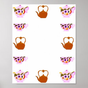 Fruit & Leaves Teapot, Teacup And Copper Teakettle Poster