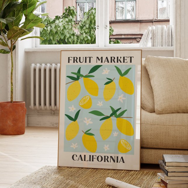 Fruit Market California Yellow Lemon Food Poster (In situ Living room)