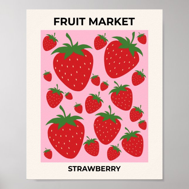 Fruit Market Pink Strawberries Food Art Abstract Poster (Front)