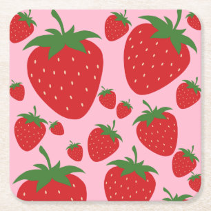 Fruit Market Pink Strawberries Food Art Abstract Square Paper Coaster
