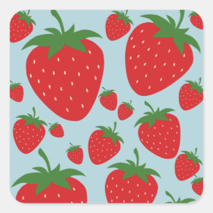 Fruit Market Strawberries Modern Fruit Art Blue Square Sticker