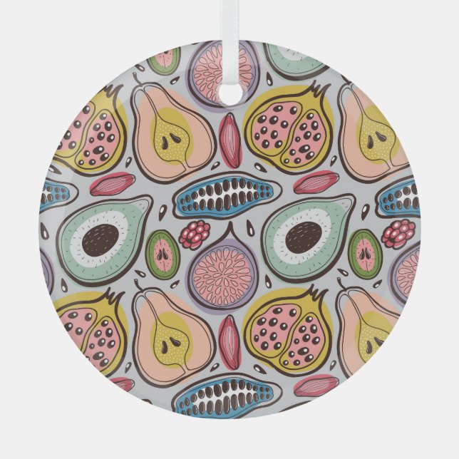 Fruit Medley: Vibrant Seamless Pattern Glass Tree Decoration (Front)