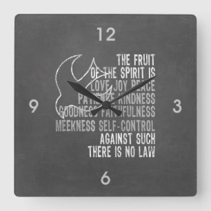 Fruit of the Spirit Chalkboard Look with Dove Square Wall Clock