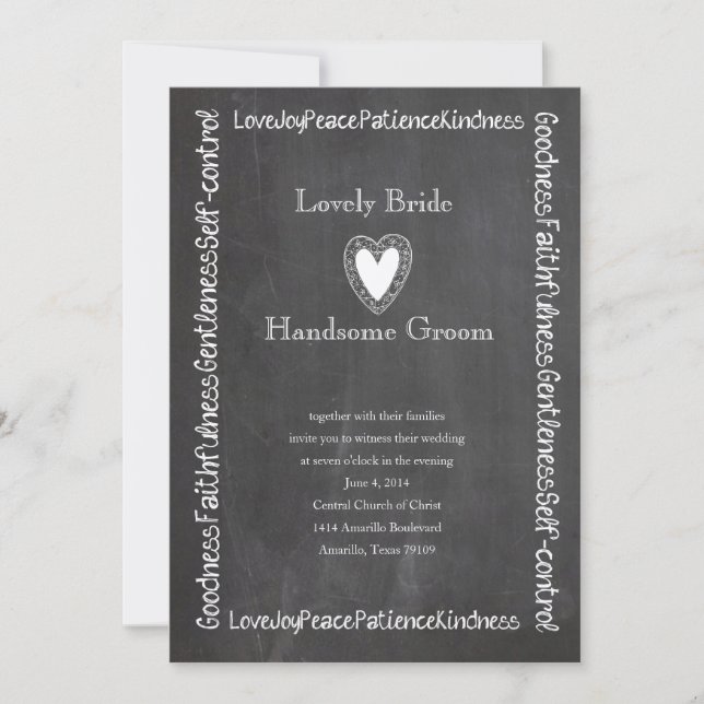 Fruit of the Spirit Chalkboard Wedding Invitation (Front)