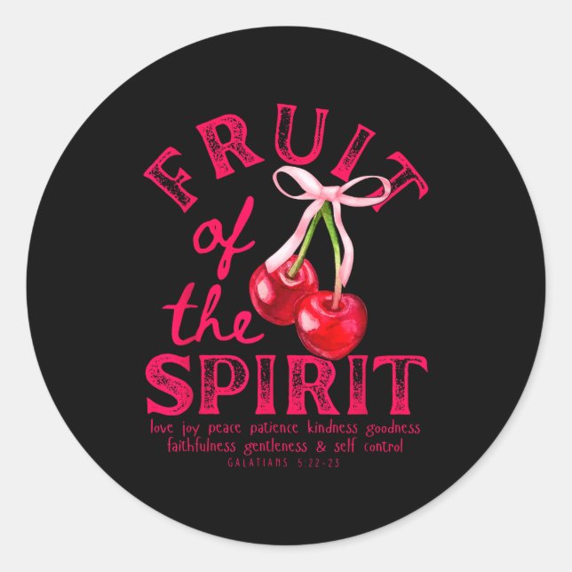 Fruit Of The Spirit Christian Coquette Pink Bow Ch Classic Round Sticker (Front)