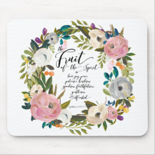 Fruit of the Spirit Floral Watercolor Wreath Mouse Mat