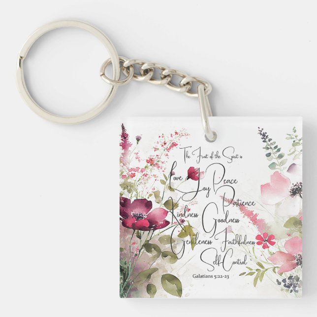 Fruit of the Spirit pink floral Key Ring (Front)