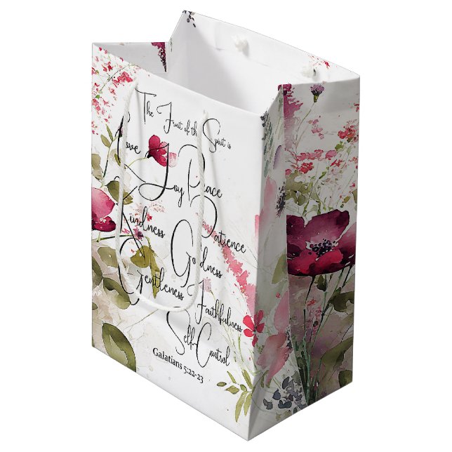Fruit of the Spirit pink floral Medium Gift Bag (Front Angled)