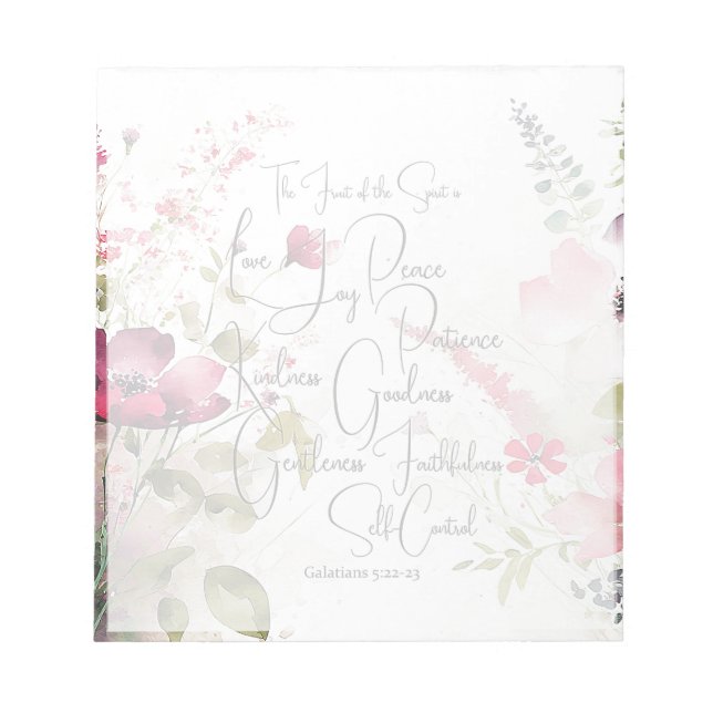 Fruit of the Spirit pink floral Notepad (Front)