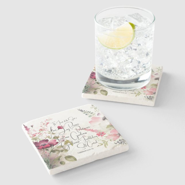 Fruit of the Spirit pink floral Stone Coaster (Side)