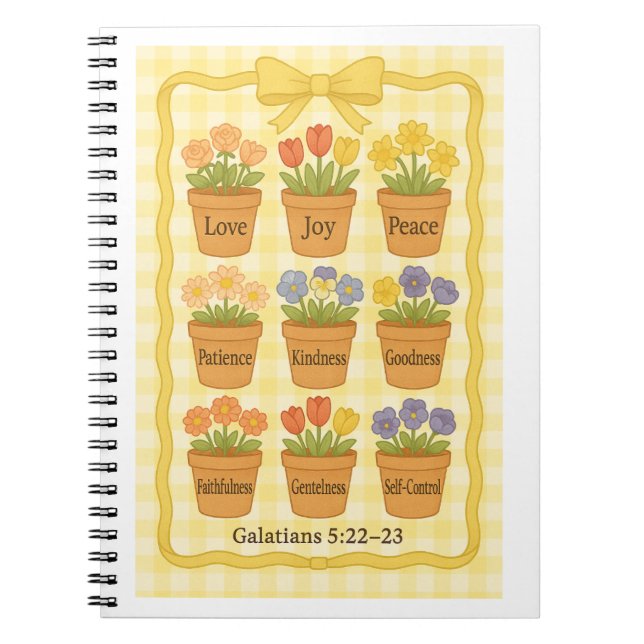 Fruit of the Spirit yellow flower pots  Notebook (Front)