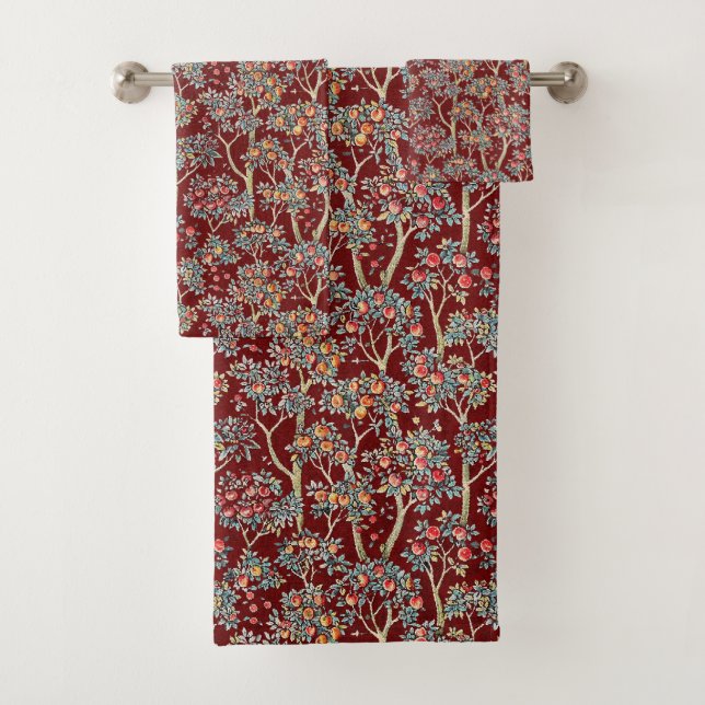 Fruit Orchard on Maroon Background Bath Towel Set (Insitu)